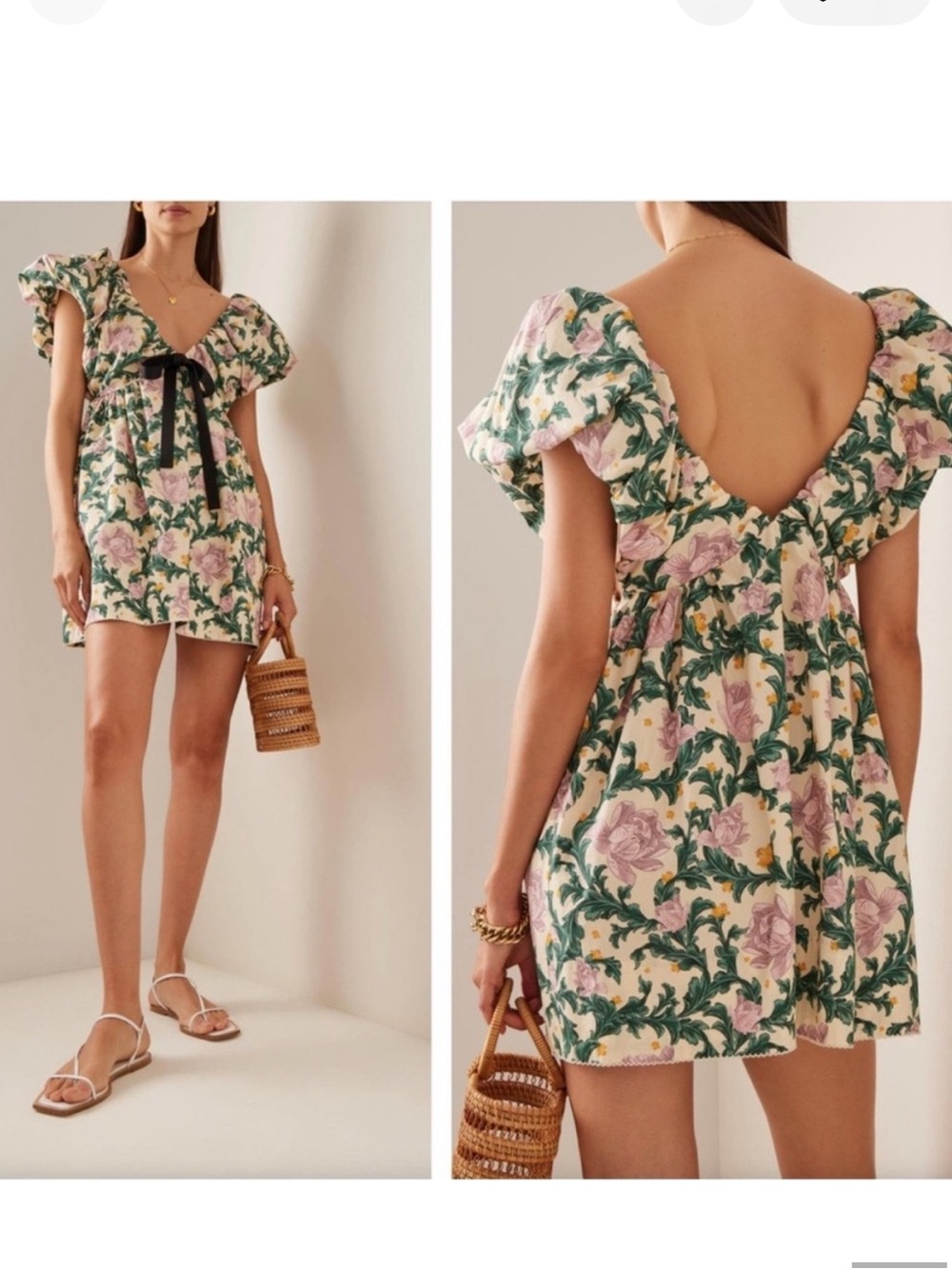 NEW Agua by Agua Bendita Horizonte Puff-Sleeve Mini Dress W/Garment Bag Medium